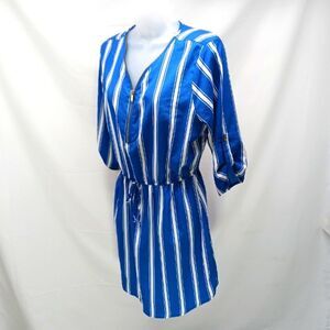 Rue 21 Blue and White Striped Midi Dress Lightweight Preppy Sporty Womans Large.